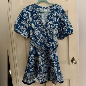 Joie Lucia Mini Cotton Dress in Navy Blazer Multi Blue Size 14